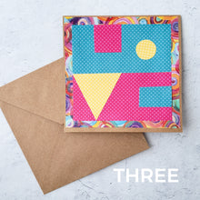 Load image into Gallery viewer, Collaged Geometric LOVE Cards [5.5&quot; sq] by Pat K. Thomas
