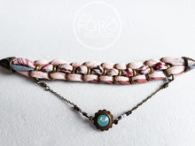 Load image into Gallery viewer, Peach Woven Bracelet with Blue Crystal by Jillian Platt(Troy, NY) available at The FORD Studios in Marion, VA
