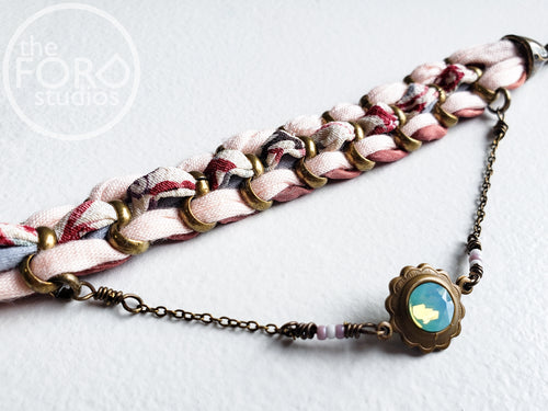 Peach Woven Bracelet with Blue Crystal by Jillian Platt(Troy, NY) available at The FORD Studios in Marion, VA