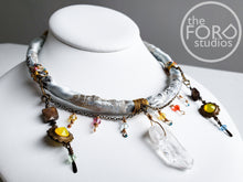 Load image into Gallery viewer, Crystal Quartz &amp; Blue Silk Statement Necklace by Jillian Platt (Troy, NY) available at The FORD Studios in Marion, VA
