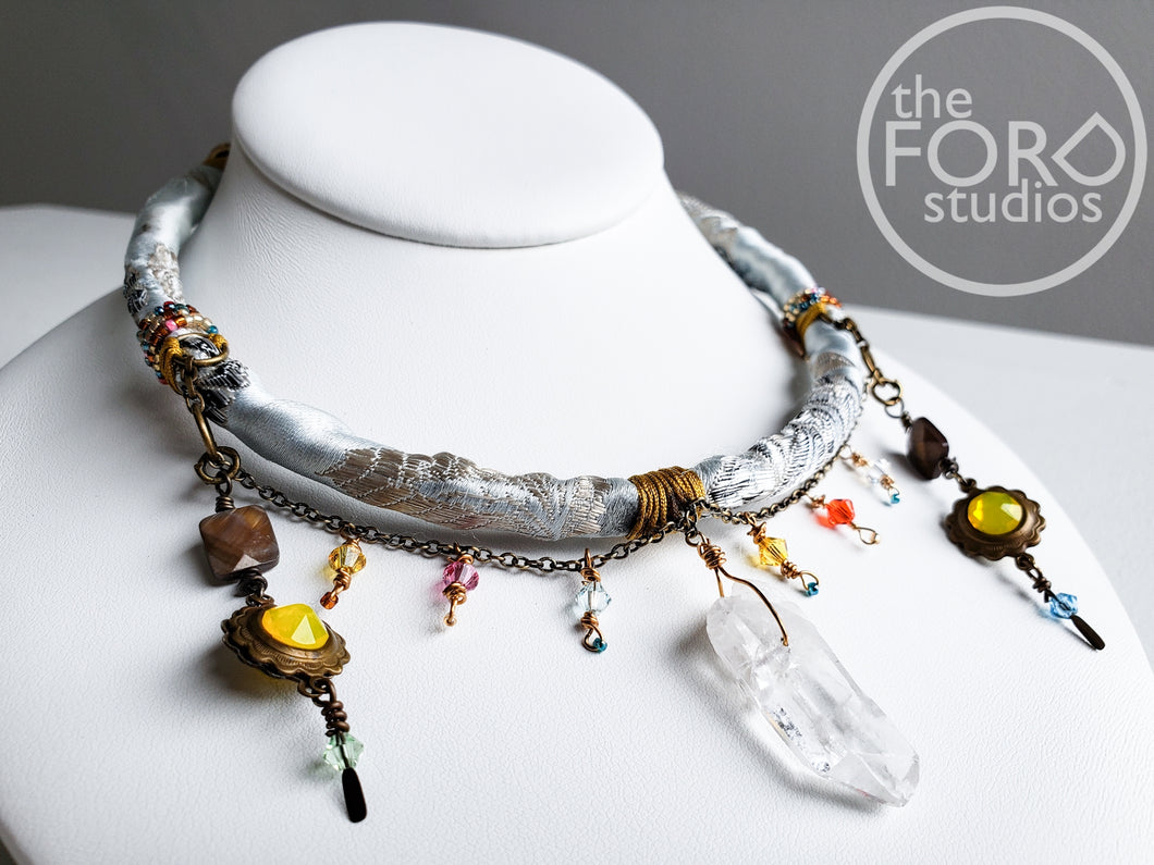 Crystal Quartz & Blue Silk Statement Necklace by Jillian Platt (Troy, NY) available at The FORD Studios in Marion, VA