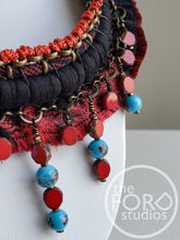 Load image into Gallery viewer, Handwoven Black &amp; Red Statement Necklace by Jillian Platt (Troy, NY) available at The FORD Studios in Marion, VA
