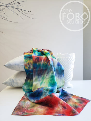 Hand-Printed Rainbow Multi Silk Scarves by Deborah Adams